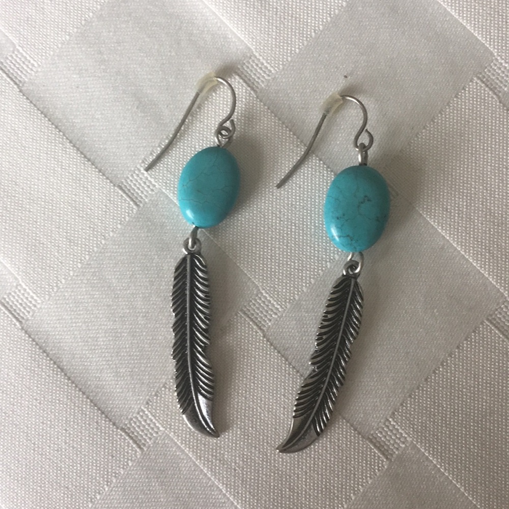 Turquoise Feather Earrings